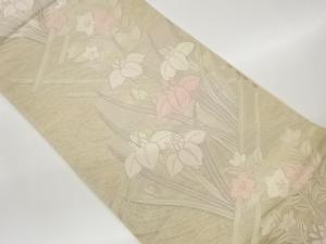 紗 菖蒲に桔梗模様織出し袋帯